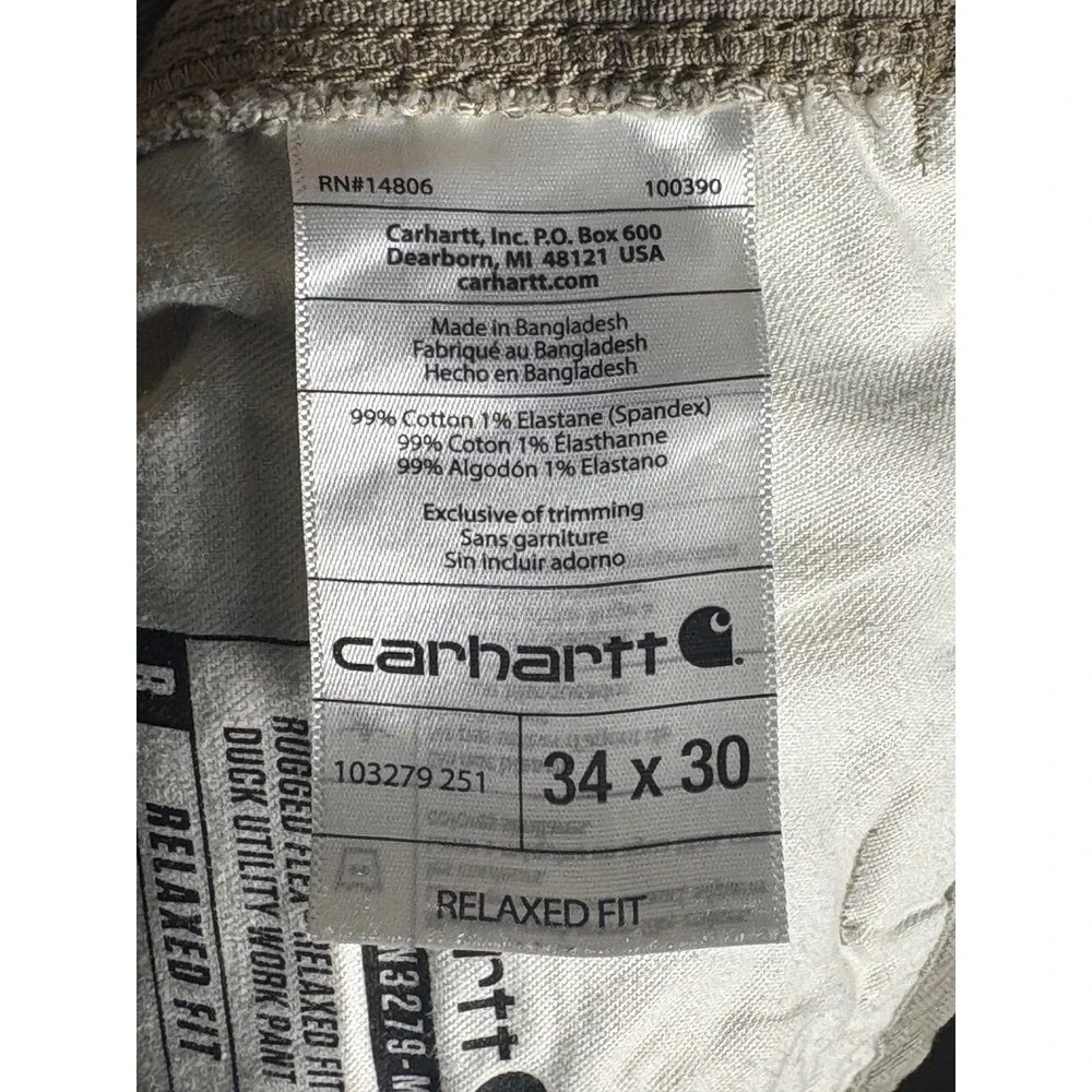 Carhartt Rugged Flex Relaxed Fit Duck Utility Work Pants Tan BN3279-M 34x30